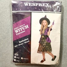 Wesprex Girls Starry Witch Costume Size M 8/10 Purple Black Sparkle 3-Pcs New