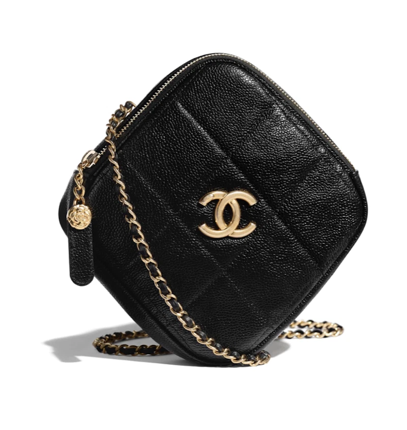 Authentic Chanel Black Caviar Quilted Leather Phone Bag on Chain Crossbody Bag