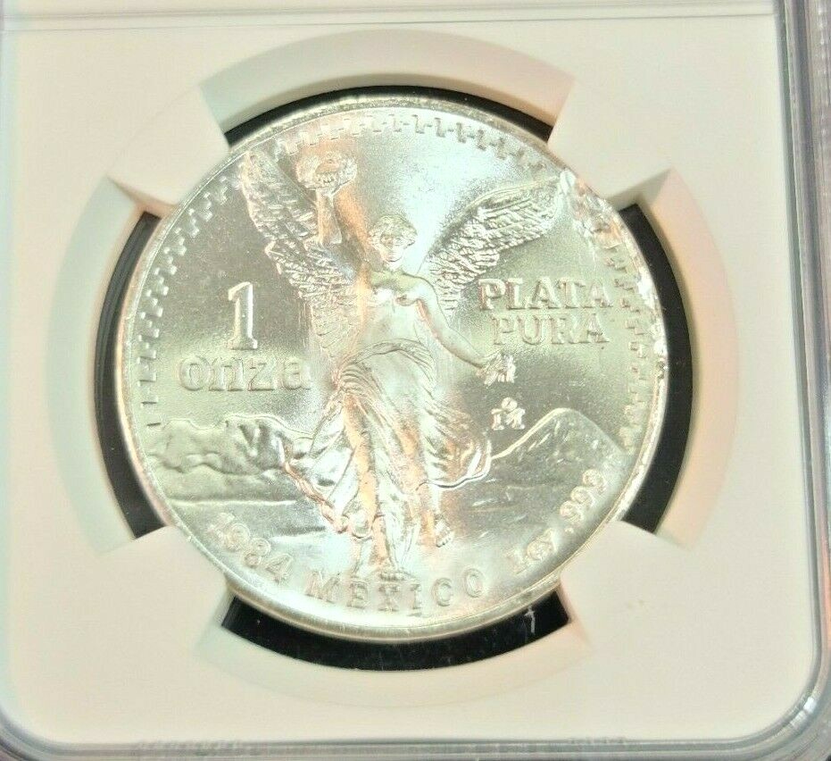 1984 MEXICO SILVER LIBERTAD 1 ONZA NGC MS 66 MINT ERROR