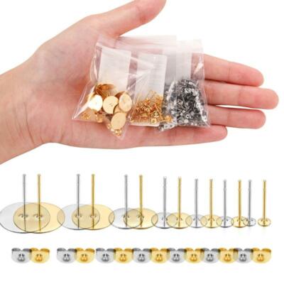 100Pcs DIY Stainless Steel Flat Pads Stud Earring Posts and Backs Jewelry Making