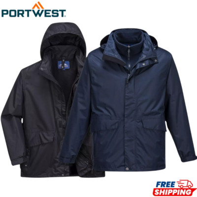 PORTWEST Argo 3-in-1 wasserdichte Jacke winddicht atmungsaktiv Kapuze Wintermantel