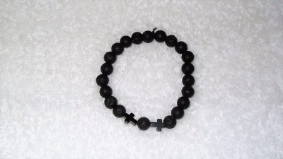 Black Lava Rock Beads Hematite Cross Stretch Charm Wrist Bracelet Jewelry Unisex