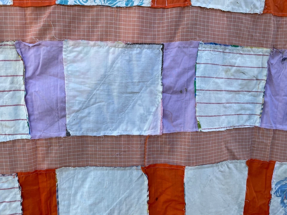 Vgt Primitive Hand Made Scrappy Strip Pattern Multi Color Quilt 62" X 49" - Image 4 of 4