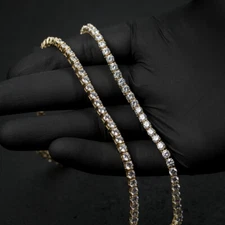 Yellow Gold Plated Round Solitaire Cz Plated Hip Hop Tennis Chain Necklace