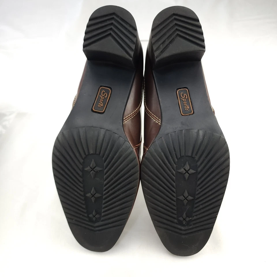 Zapato sin cordones Sporto para mujer talla 7,5 M de cuero marrón con tacón apilado Foto 4 de 4