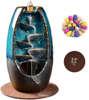 Incense Burner Handicraft Incense Holder Ceramic Backflow Waterfall Ornament DE