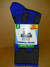 Kodiak Boys Tartan Blue/Black Medium 10 to 2 1/2 Thermal Socks 2 pair pack