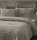 Frye 2" Solid Channel Luxury Faux Fur Comforter 3 Piece Queen Set Gray