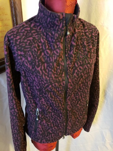 Harley Davidson Dual Zip Purple Leopard Print Fleece Soft Shell Jacket sz Small - Picture 4 of 10