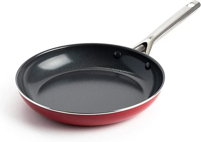 Red Volcano Frying Pan Textured Ceramic Nonstick Skillet Stainless Steel NEW