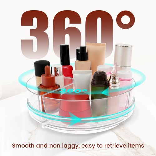 1/2Pcs Round Turntable Organizer with 4 Removable Bin 360° Rotatable Divided ☣ - Picture 6 of 20