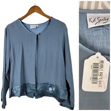 Vintage New Lightweight Jacket Top Size Medium Floral Art To Wear Crinkle Blue