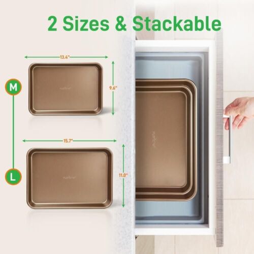 NutriChef Antihaft 2 Stück Backen Metall Keks Blech Set, Rose Gold NC2TRBK1 - Bild 2 von 8