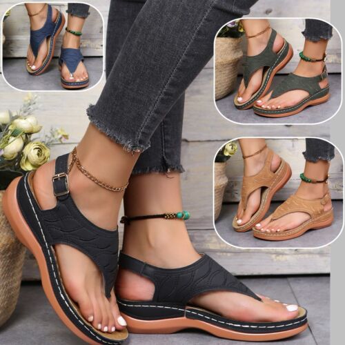 Low-Wedge Women Orthopedic Sandals Casual Flat Shoes Flip Flops Ladies Anti-Slip - Picture 1 of 16