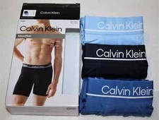 3 Calvin Klein Boxer Briefs M L Microfiber Stretch Blue Navy Underwear 47