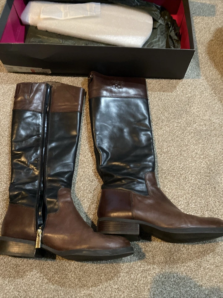 Vince Camuto Fabina Mujeres Botas de Montar Negro Marrón Cuero Cremallera Talla 10 M MB22 Foto 3 de 4