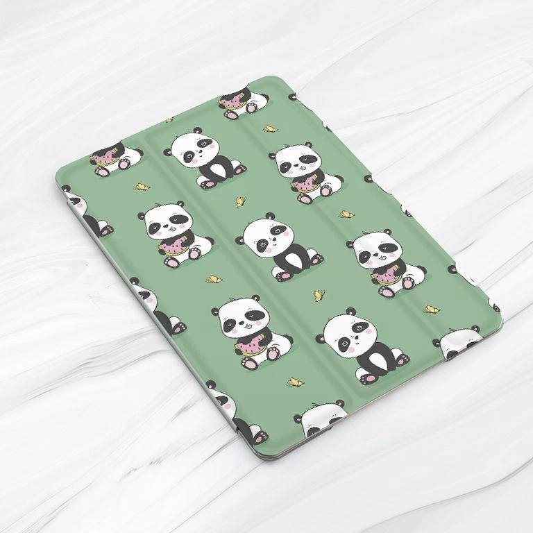 Cute Kawaii Panda Bear Green Case For iPad 10.2 Air 3 4 5 Pro 9.7 11 12.9 Mini - Image 3 of 4