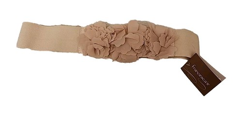 Francesa's Triple Flower Front Beige Stretchy Belt S/M