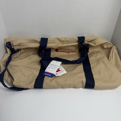 Champion Canvas Duffel Bag Tan Navy Removable Strap New With Tags