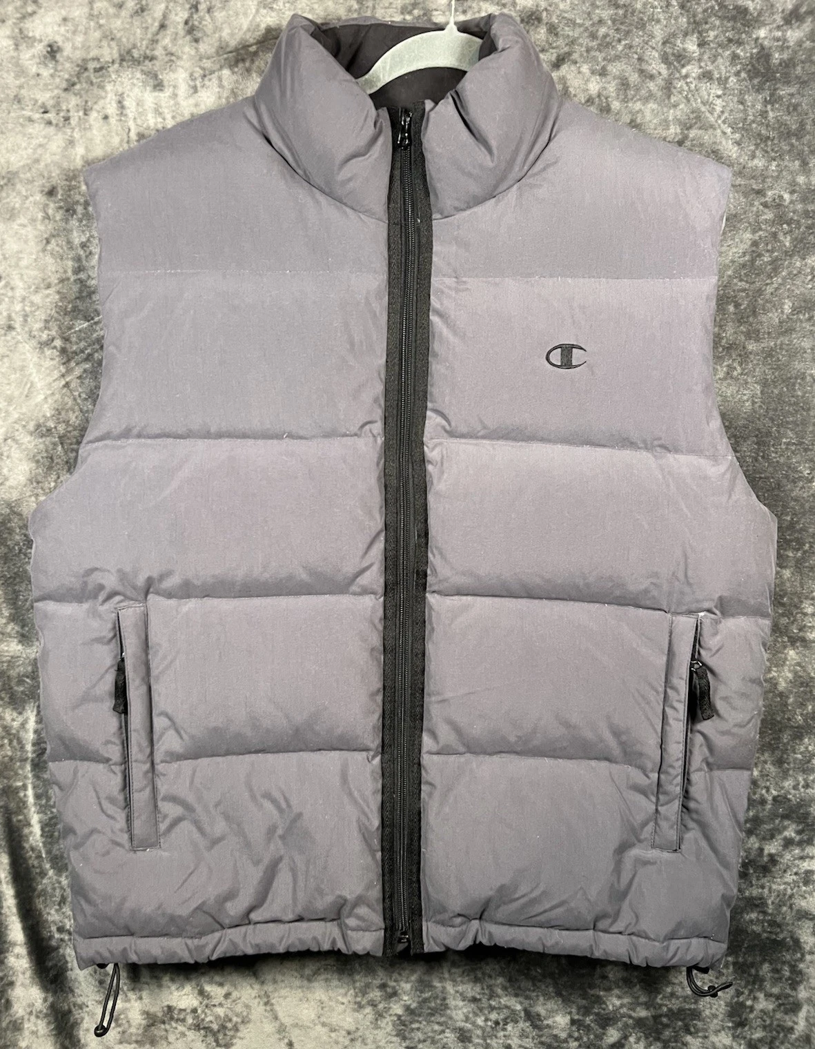 Champion Puffer Vest Mens Large Gray Down Feather Zip Up Jacket Y2K 90s RN 58217