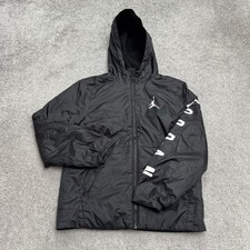 Jordan Fleece Lined Hoodie Full Zip Windbreaker Jacket Boys Medium Black Jumpman