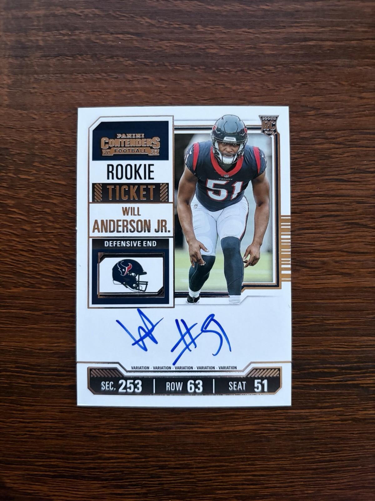 2023 Contenders - WILL ANDERSON JR - Rookie Ticket Variation RC Auto - Texans