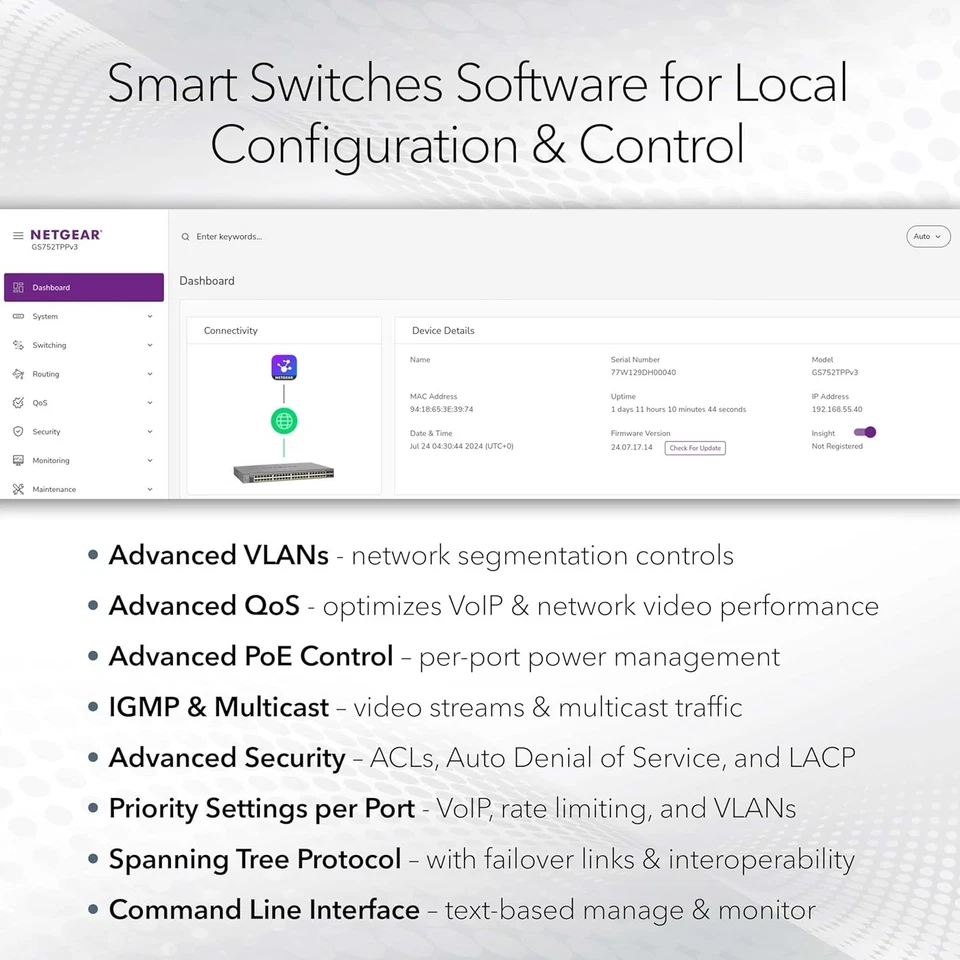 NETGEAR GS724TPP 24-Port Gigabit PoE+ Smart Managed Pro Switch with 2 SFP Ports - Image 3 of 4