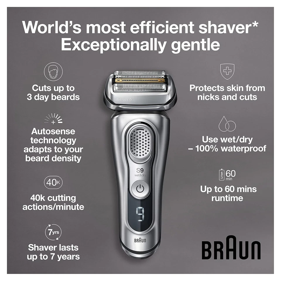 Afeitadora eléctrica Braun 9376 cc Series 9 en seco y húmedo para hombre Foto 3 de 4