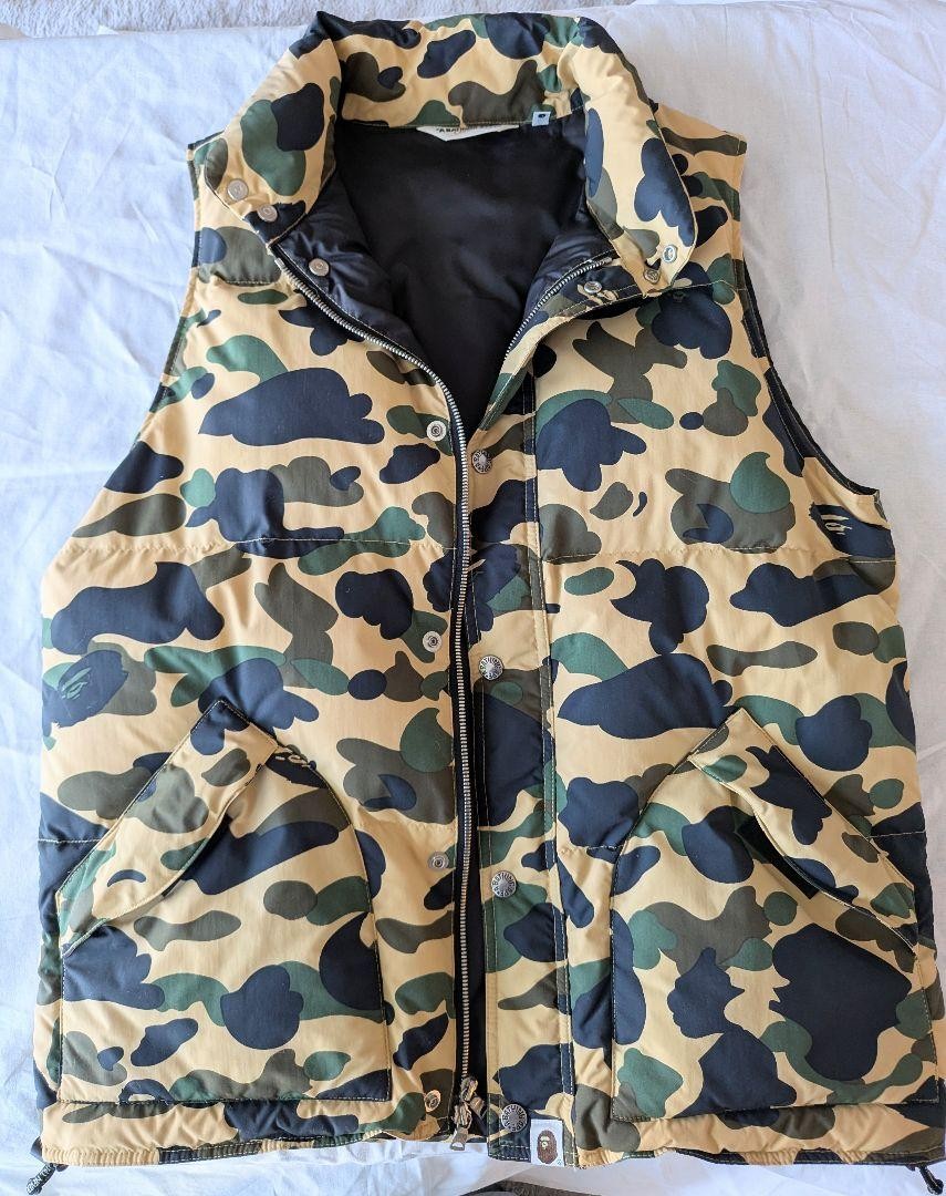 Bape Camouflage Down Vest MEN Yellow JP size M Excellent Used