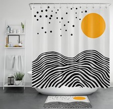 Black Abstract Mid Century Boho Sun Shower Curtain Bathroom Accessories Set
