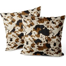 Brown Cow Print Throw Pillow Covers, 2 Sets 18X18 Inch