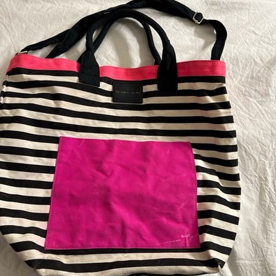Victoria's Secret Tote Bag Striped Black White Pink, Contrast Pocket, Handles