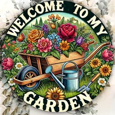 Vintage "Welcome to My Garden" Tin Metal Signs Home D cor 8x8 Aluminum Round Co