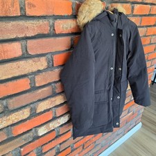 Zara Kids Black Hooded Parka Coat Faux Fur Trim Size 8 Winter Jacket