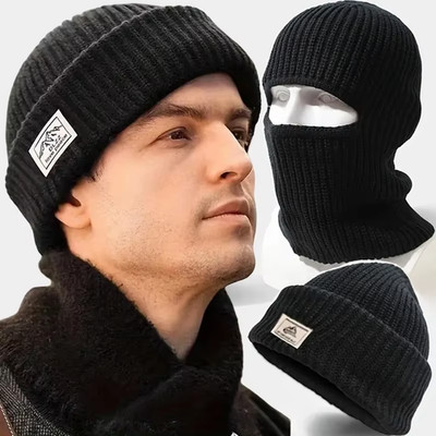 2 in 1 Winter Mütze und Sturmhaube in einem   Warme Grob Gestrickte Mütze