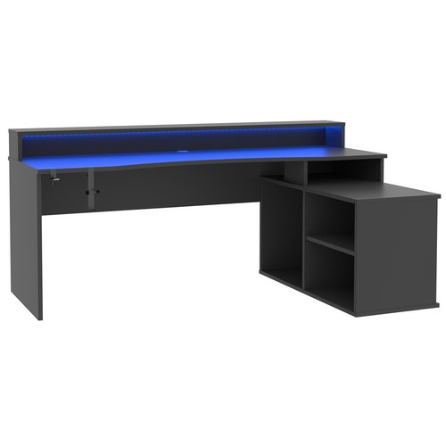 Gamer-Schreibtisch - schwarz - mit LED-Beleuchtung - 200 cm breit Computertisch - Bild 6 von 7