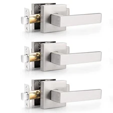 Probrico 3 Pack Satin Nickel Interior Door Lever Lockset Modern Heavy Duty
