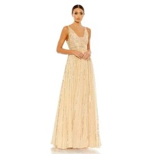 Mac Duggal Sunset Nude Sequin Plunge A-Line Evening Gown Size 22 398