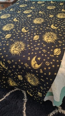 Woven Throw Alphatex Tecelage Sun Moon Star Celestial Reversible 88''x54'' Brazil 