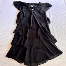 Patra Black Tiered Ruffle Chiffon Cocktail Dress Rhinestone Brooch 12 Style 6206