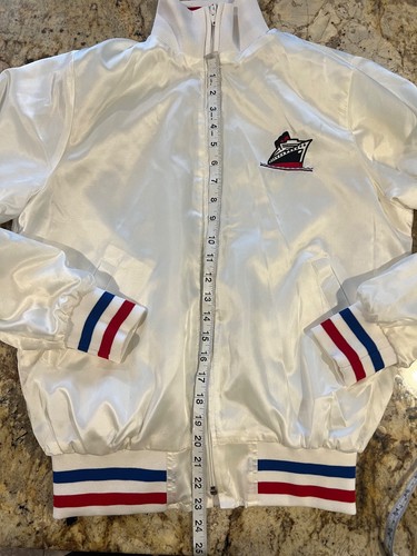 Bomber vintage anni 70 nave Queen Mary raso bianco USA taglia M lettere scritte - Foto 4 di 6
