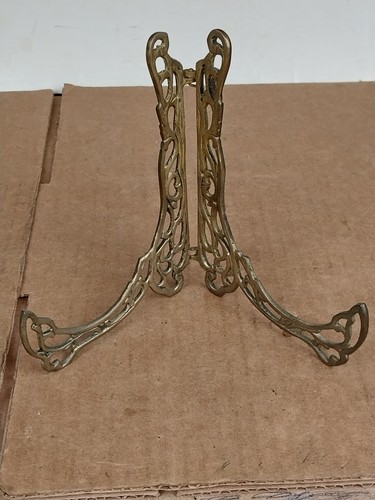 Vintage Gold Brass Folding Easel Plate Picture Display Stand 6" - Picture 5 of 8
