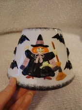 Yankee Candle Halloween Glass Jar Candle Shade Topper - Witch With Broom Bats