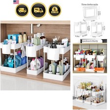 3 Pack Under Sink Organizers and Storage, 2 Tier Bathroom Cabinet Organizer S...