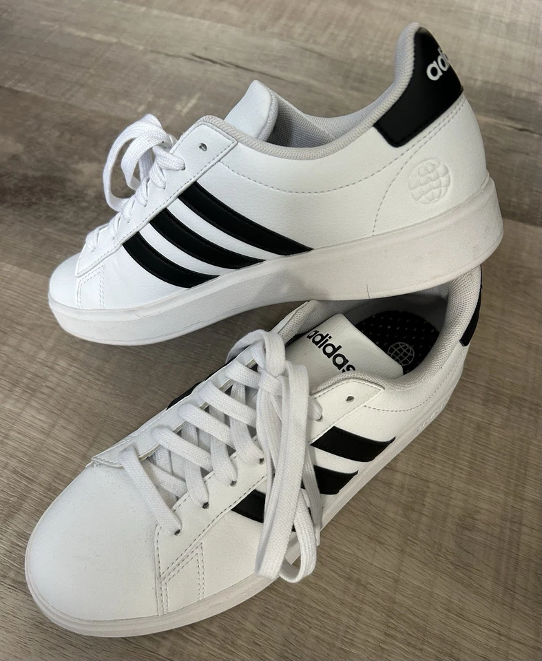 Adidas Women Grand Court Iconic Sneakers Lace-up White w/ Black Stripes Sz 7.5 - Image 4 of 4