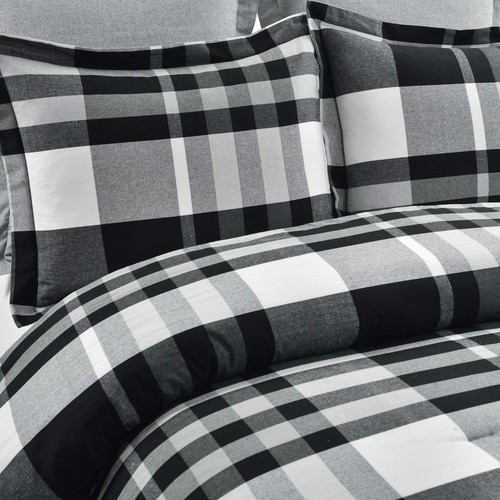 Gray and White Farmhouse Recycled Yarn-Dyed Cotton Plaid 5-Piece Comforter Se... - Picture 5 of 9