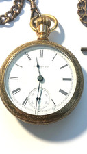Antique Elgin Pocket Watch w/ Gold-Filled Case  Chain   Early 1900s   Running