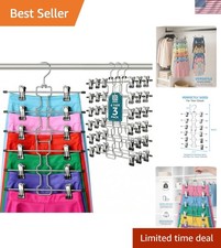 3-Pack 6-Tier Skirt Hangers with Clips - Pants Hangers with Clips Space Savin...