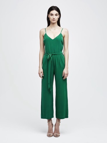 Women’s L’agence Jaelyn Jumpsuit Green Size 4 Belted Silk Formal Casual
