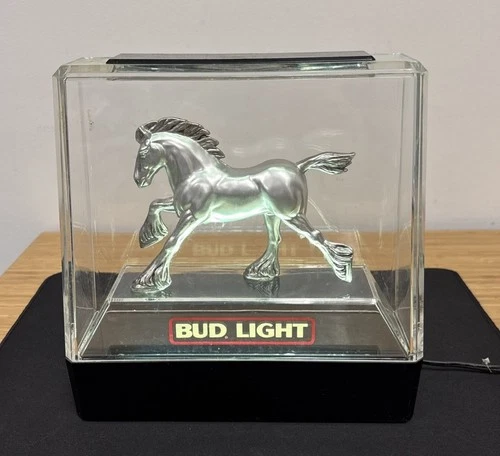 VTG Budweiser Bud Light Clydesdale Horse Light Bar Sign 1982 Silver Works Read